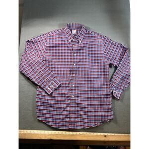 Brooks Brothers Men's Button-Down Shirt, Blue Red White Check, Size L